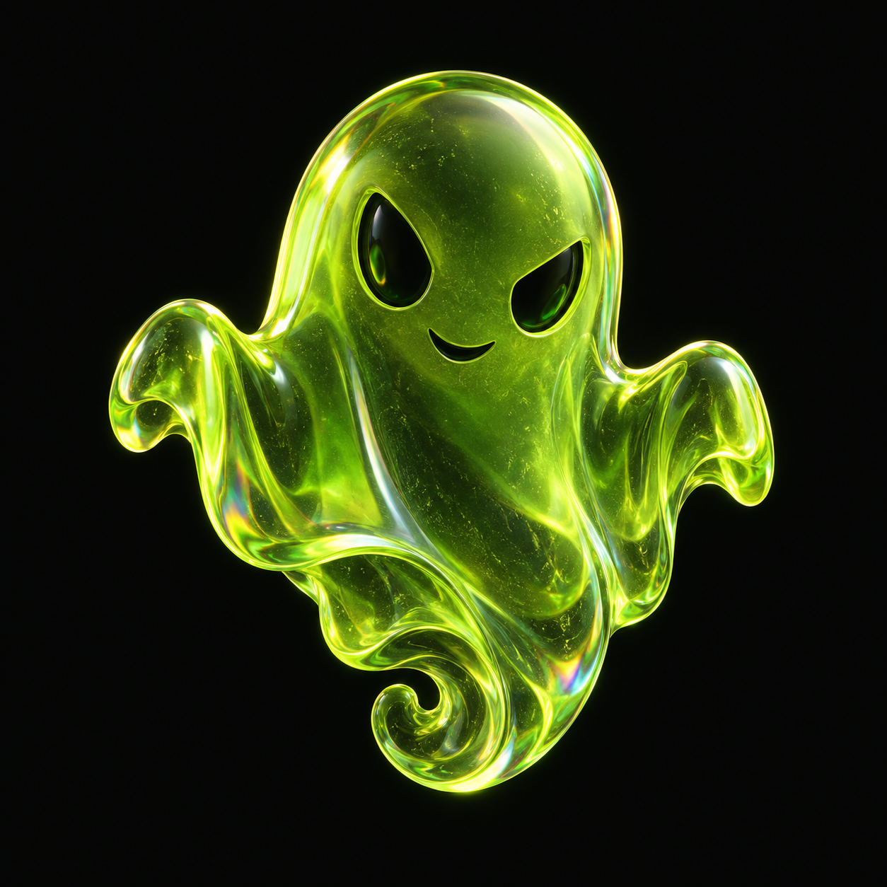 A mischievous ghost sculpted in translucent lime glass